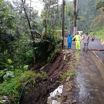 Polsek Kalibaru Amankan Jalur Nasional Pasca Tebing Longsor di Bawah Patung Gandrung